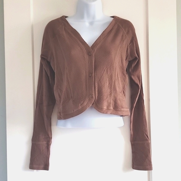 NWT Saks off 5th Area Stars Ribbed Tulip cardigan size Large in brown - Picture 3 of 7